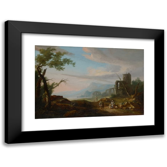 Caspar Wolf 14x11 Black Modern Framed Museum Art Print Titled - Landscape with Ruins (1769)
