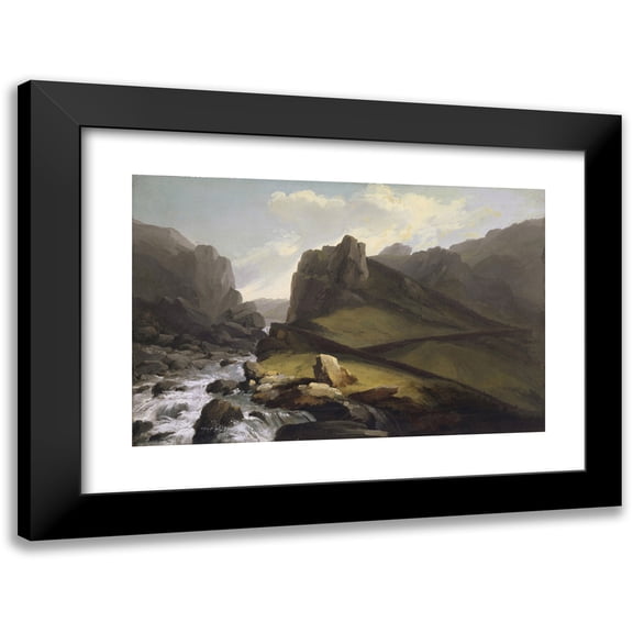 Caspar Wolf 14x11 Black Modern Framed Museum Art Print Titled - The Old and the New Gotthard Road Above Hospental (1774-77)