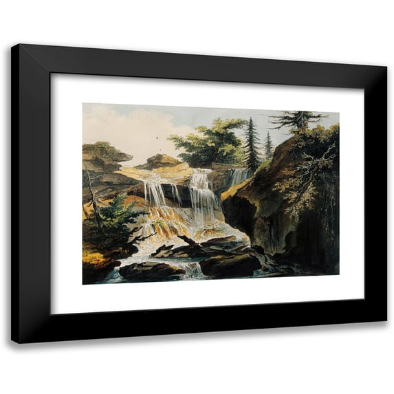 Caspar Wolf 24x18 Black Modern Framed Museum Art Print Titled - Waterfall in Tobel Near Muri (1760-68)