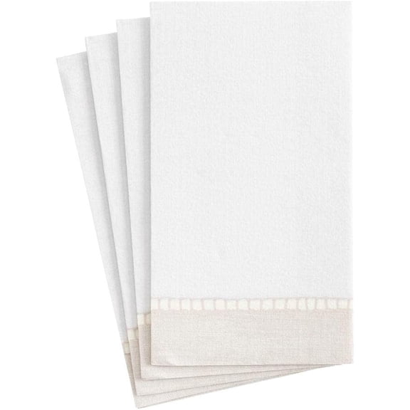 Caspari Linen Border Paper Guest Towel Napkins in Natural - Two Packs of 15
