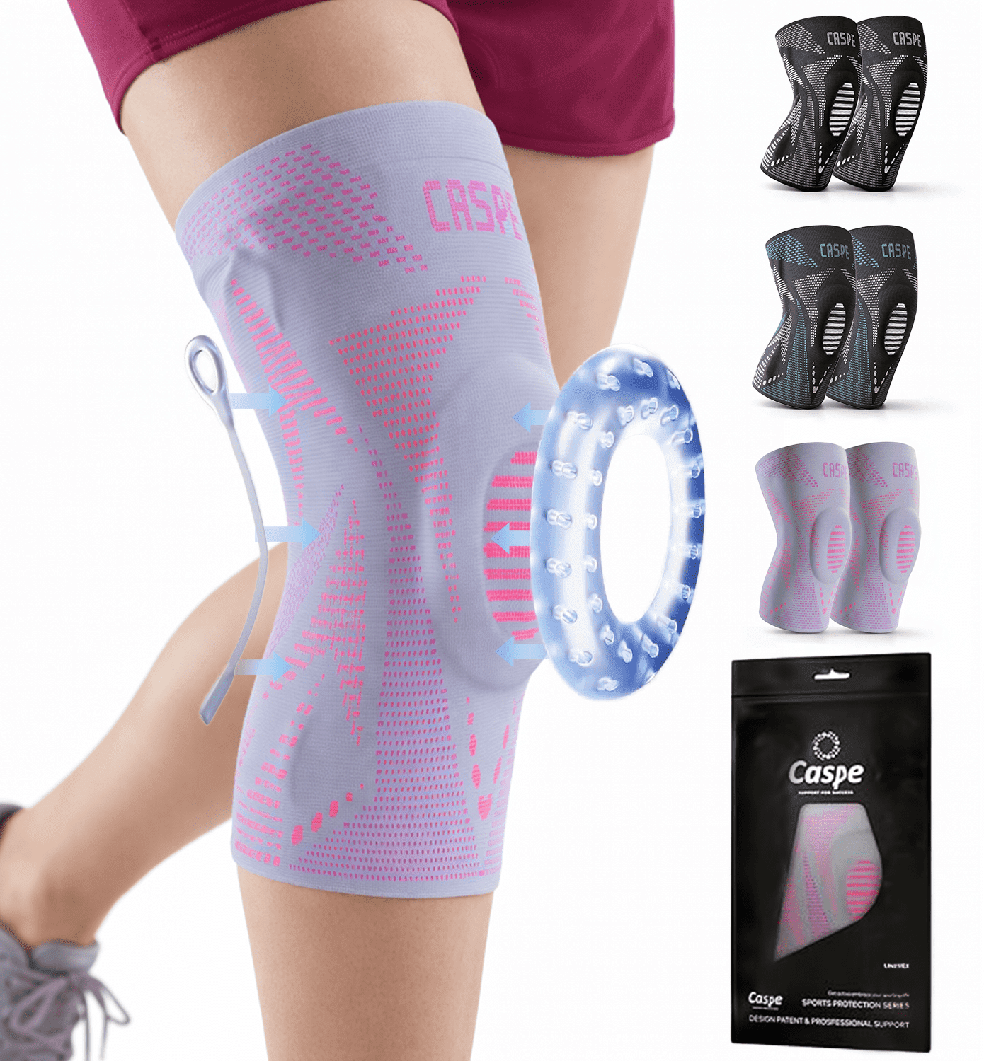 Caspe 1 Pack Compression Knee Brace with Patella Gel Pad & Side Stabilizers – Knee Support Sleeve for Men & Women, Running, Workout & Daily Use