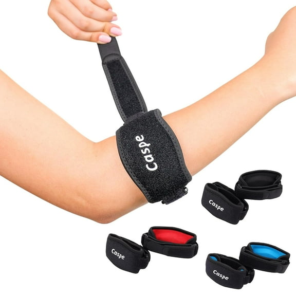 Caspe 2 Pack Adjustable Elbow Support Brace for Men & Women, Lightweight Forearm Band with Counterforce Pad for Everyday Arm Stability and Active Use - Blue
