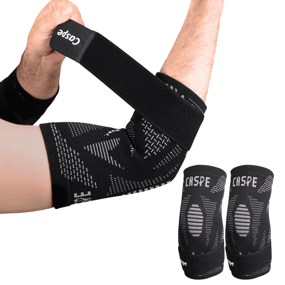 Caspe 2 Pack Elbow Compression Sleeve with Adjustable Strap – Breathable Arm Support for Men & Women, Non-Slip Sleeve for Sports & Workouts