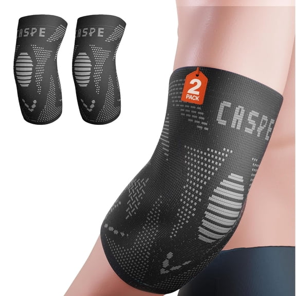 Caspe 2-Pack Elbow Compression Sleeves for Men & Women, Non-Slip Arm Support for Sports, Tendon Comfort & Everyday Use – Breathable & Durable (Black, X-Large)