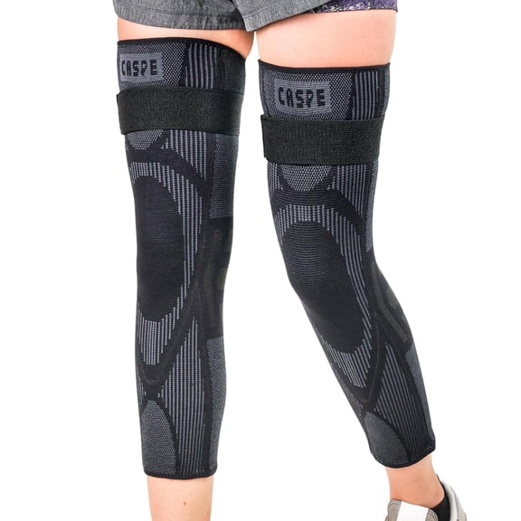 Caspe 2 Pack Full Leg Compression Sleeve with Adjustable Strap – Long Compression Support for Men & Women, Non-Slip Thigh-to-Calf Sleeve for Sports & Workouts - Large