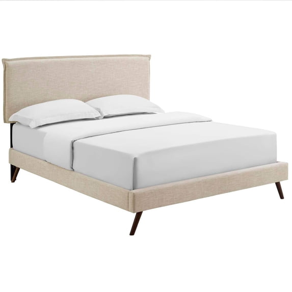 Modway Amaris King Fabric Platform Bed with Splayed Legs - Beige