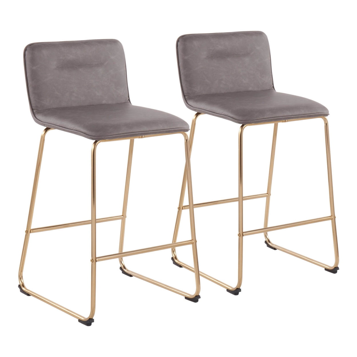 Gold Metal and Gray Faux Leather Counter Stools, Set of 2