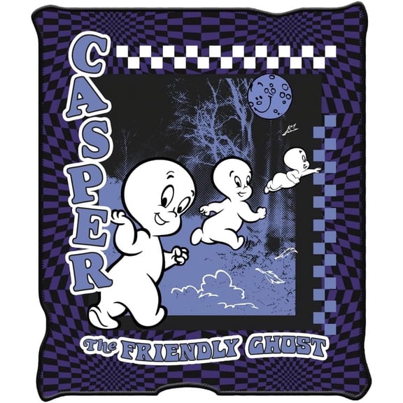 Silver Buffalo Casper The Friendly Ghost Checkerprint 45" x 60" Fleece Throw, Soft and Cozy Blanket, 180 GSM