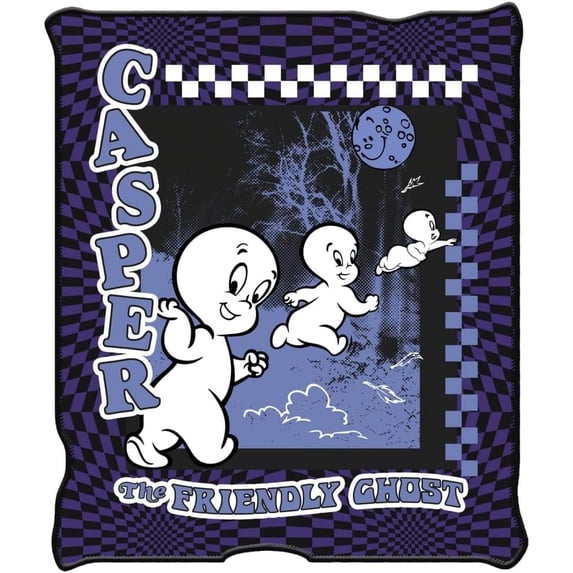 Silver Buffalo Casper The Friendly Ghost Checkerprint 45" x 60" Fleece Throw, Soft and Cozy Blanket, 180 GSM