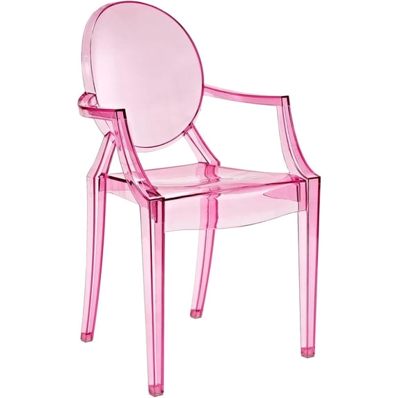 Casper Modern Acrylic Stacking Kitchen and Dining Room Arm Chair in Pink - Fully Assembled