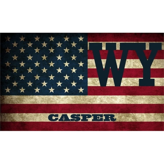 Casper WY Wyoming Natrona County Vintage US Flag Decal Bumper Sticker 3M Vinyl 3" x 5"