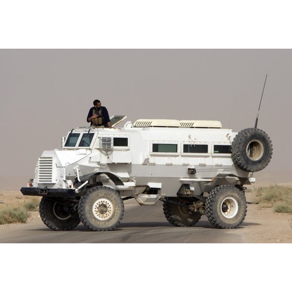 Casper armored vehicle blocks the road to prevent vehicles from entering the blast zone Canvas Art - Terry MooreStocktrek Images (34 x 23)