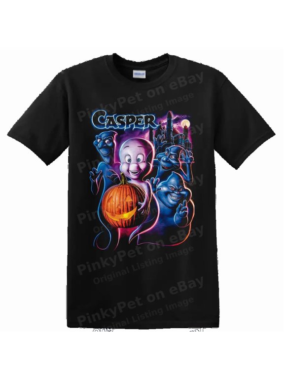 Casper the Friendly Ghost Halloween T Shirt w/ Pumpkin Haunted Castle Art Tee