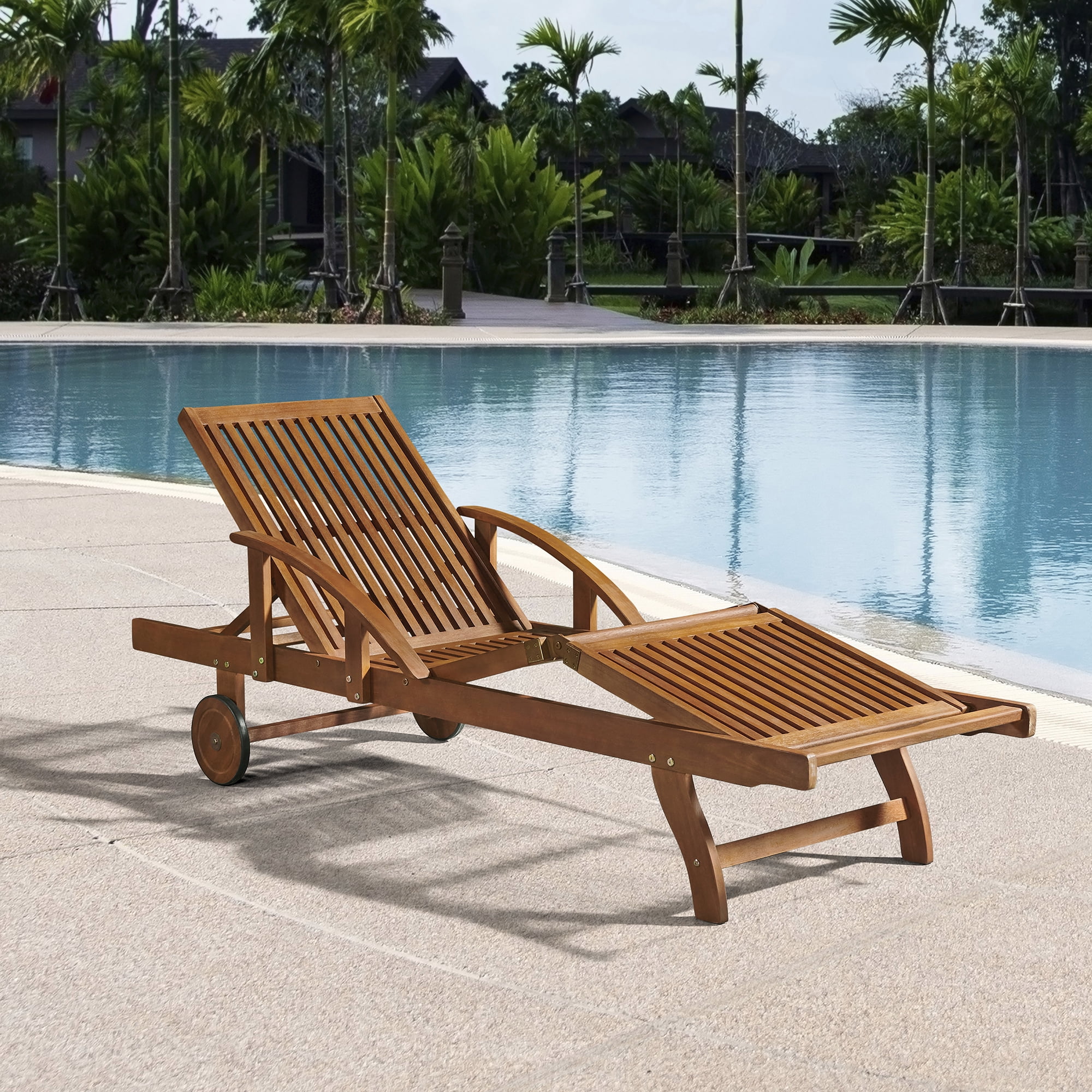 Caspian Eucalyptus Wood Outdoor Lounge Chair with Arms and Adjustable Leg Rest Walmart Business Supplies