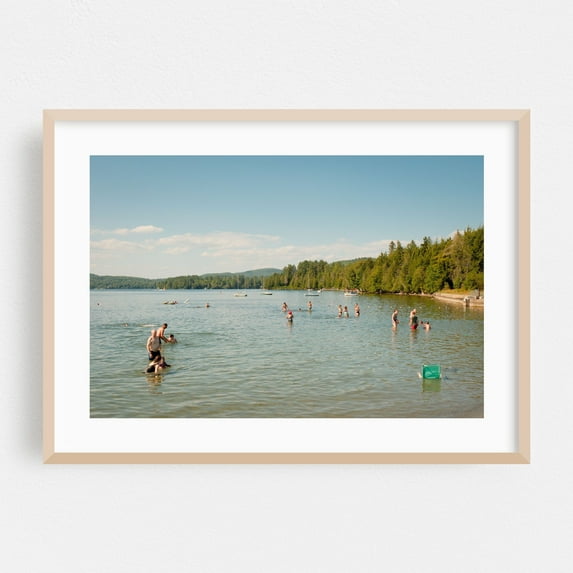 Caspian Lake Beach, Greensboro - Greensboro Vermont Photography Lake Summer Water Boat Scenic Nature Oak Framed Wall Art Print 5 x 7 inches