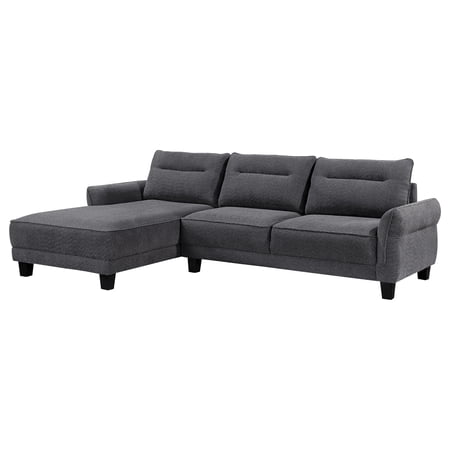 Caspian Upholstered Curved Arm Chaise Sectional Sofa Gray