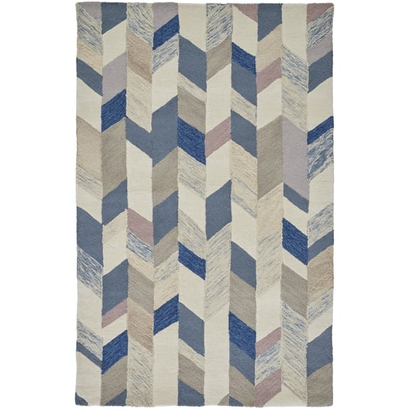 Caspian Transitional Chevron, Ivory/Blue/Taupe, 2'-6" x 8' Runner
