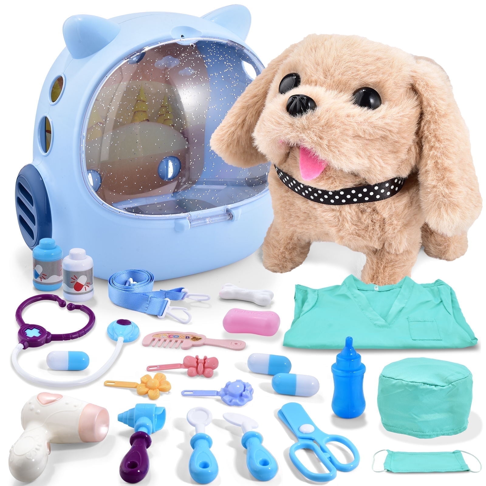 Casrra Doctor Toys, Pet Care Medical Kit with Vet Tools, Plush Puppy, and Portable Bag, Ages 3-6