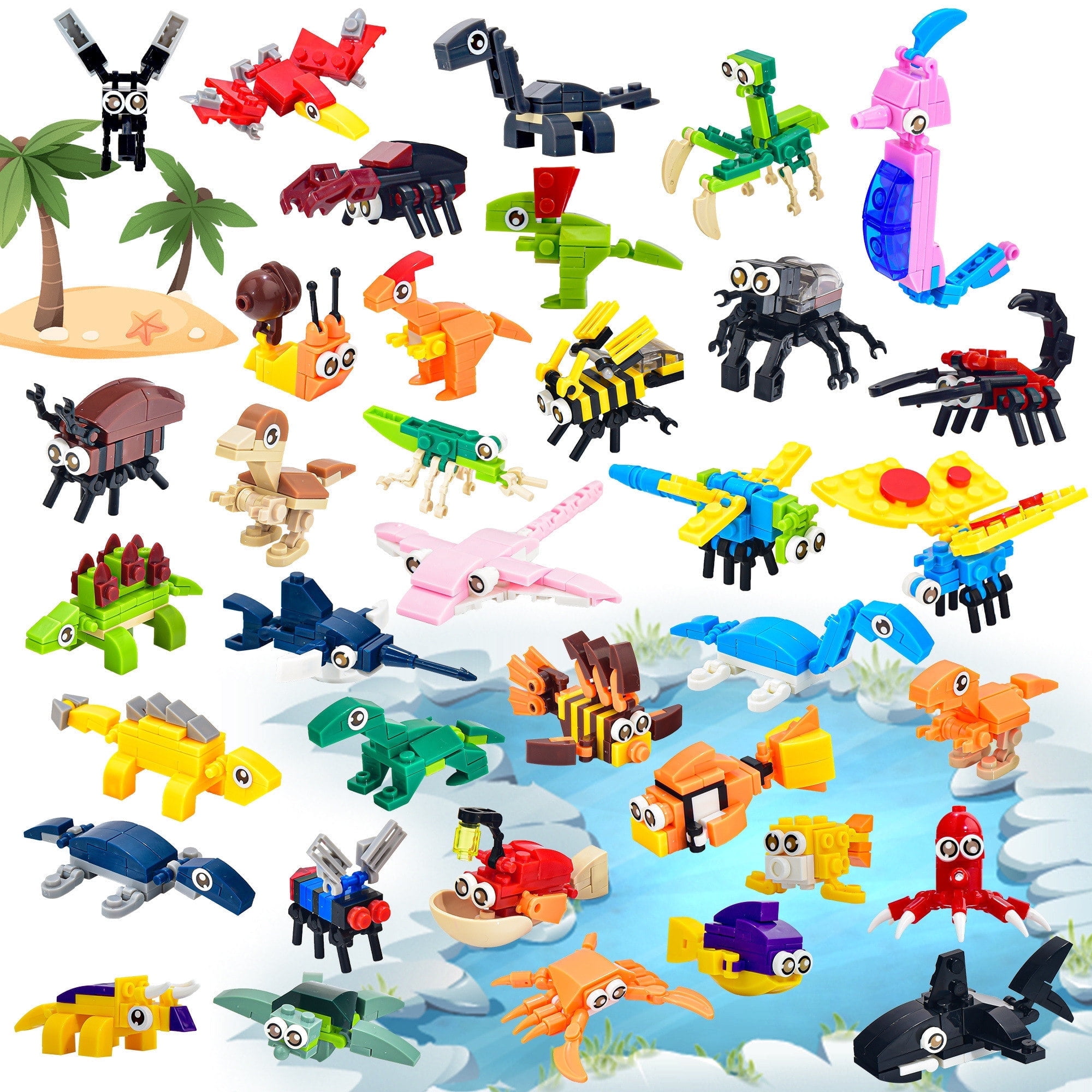 Casrra 36 packs Animal Building Blocks Set for Kids - Perfect Party Favors, Prize Box Toys Classroom Bag Stuffers Insect Ocean Building Blocks