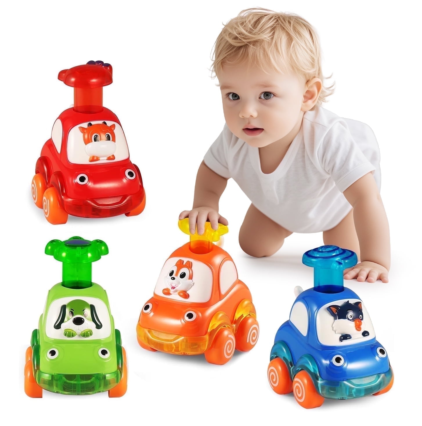 Casrra Wind up Cars Vehicles Baby Animal Cars Toys, Press-and-Go Car for Toddlers, Baby 12-24 Months, Suitable Boy or Girl 1 2 3 Year for Gift