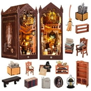 Casrra Mini DIY Wooden Books Nook Kit for Bookshelves, 3D Wooden Puzzle Magic Library, BookNook