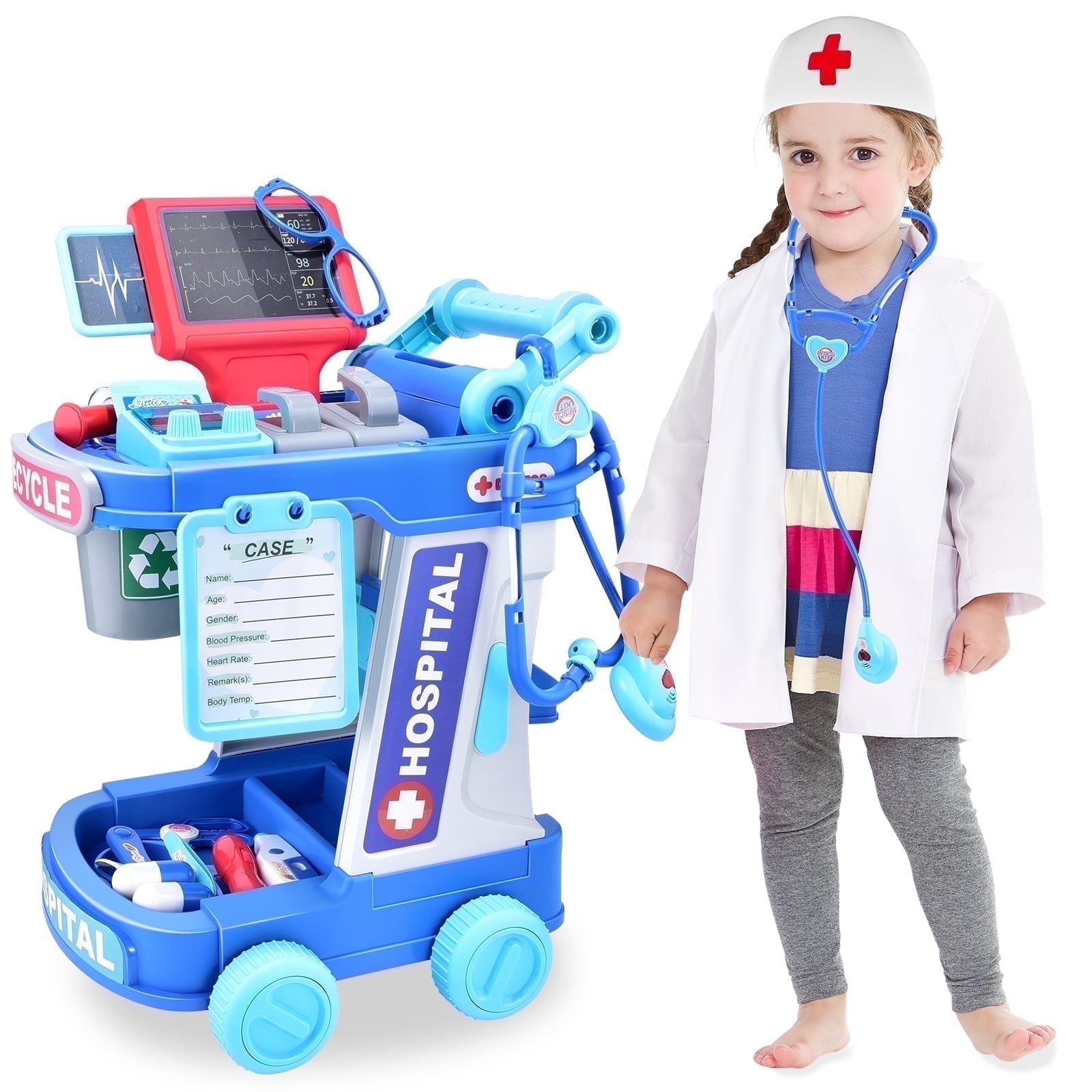 Casrra Doctor Kit for Toddlers, Kids Doctor Costume, Doctor Kit for Kids, Doctor Toys for Kids, Ages 3 4 5 6 7, Blue