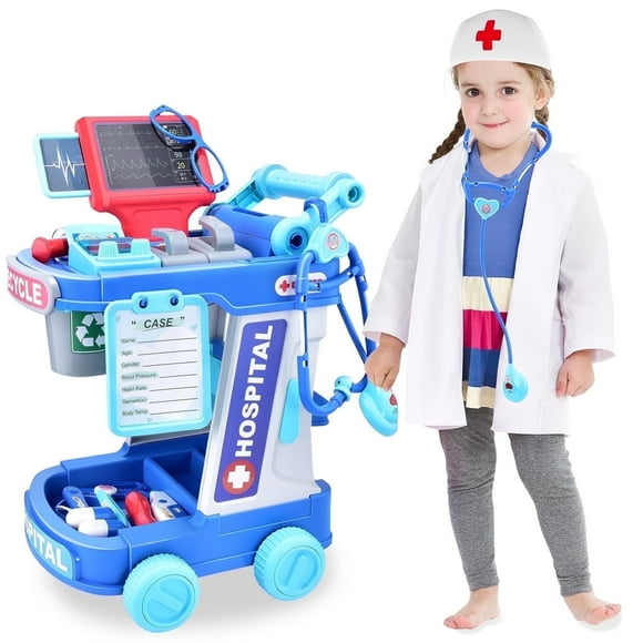 Casrra Doctor Kit for Toddlers Costume for Kids Dentist Play Set Medical Set  Play Set Kids Kid Dr Cart  Pretend Play Toys for 3-5 Years Old Girls Blue