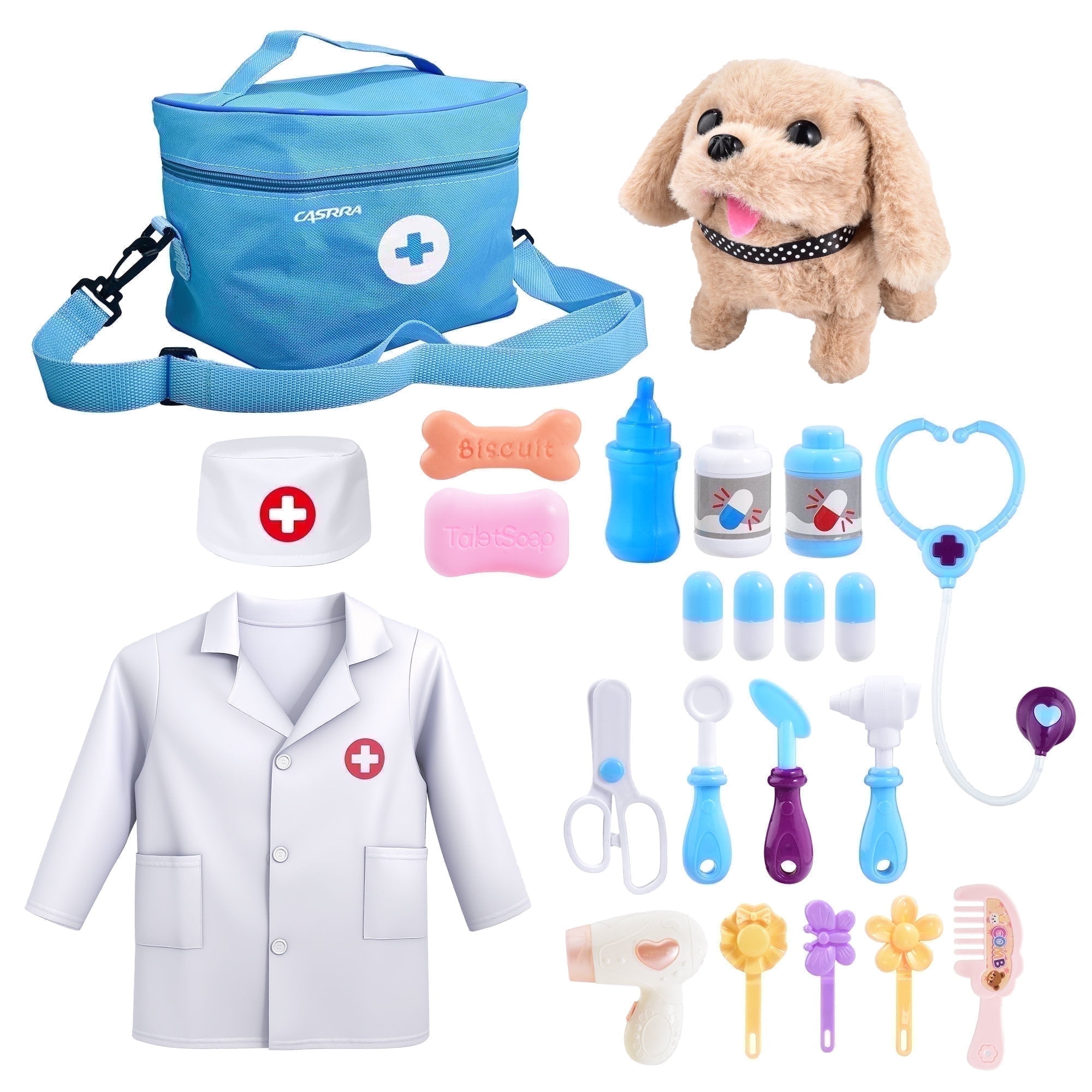 Casrra Doctor Kit for Toddlers, Interactive Plush Dog Toy, Puppy Veterinarian Children's Role-Playing, Dress up Doctor Playset for Toddlers Ages 3+