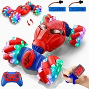 Casrra Gesture Sensing RC Stunt Car in Red for Kids Aged 8+, All-Terrain 4WD with Lights, Dual Remote，Dual Batteries Drive Music