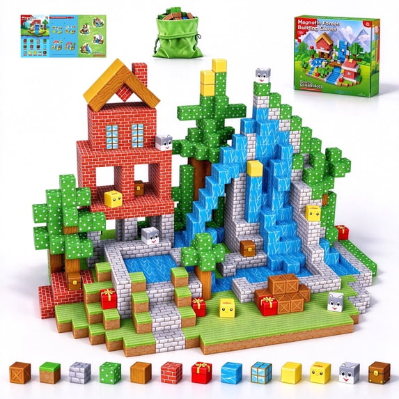 Casrra Magnetic Blocks, 100PCS Forest Magnetic Cubes STEM Building Blocks, Magnet Blocks, Educational Preschool Travel STEM Toy, Magnetic Cubes for Kids, Creative Gift for Boys & Girls Ages 3+
