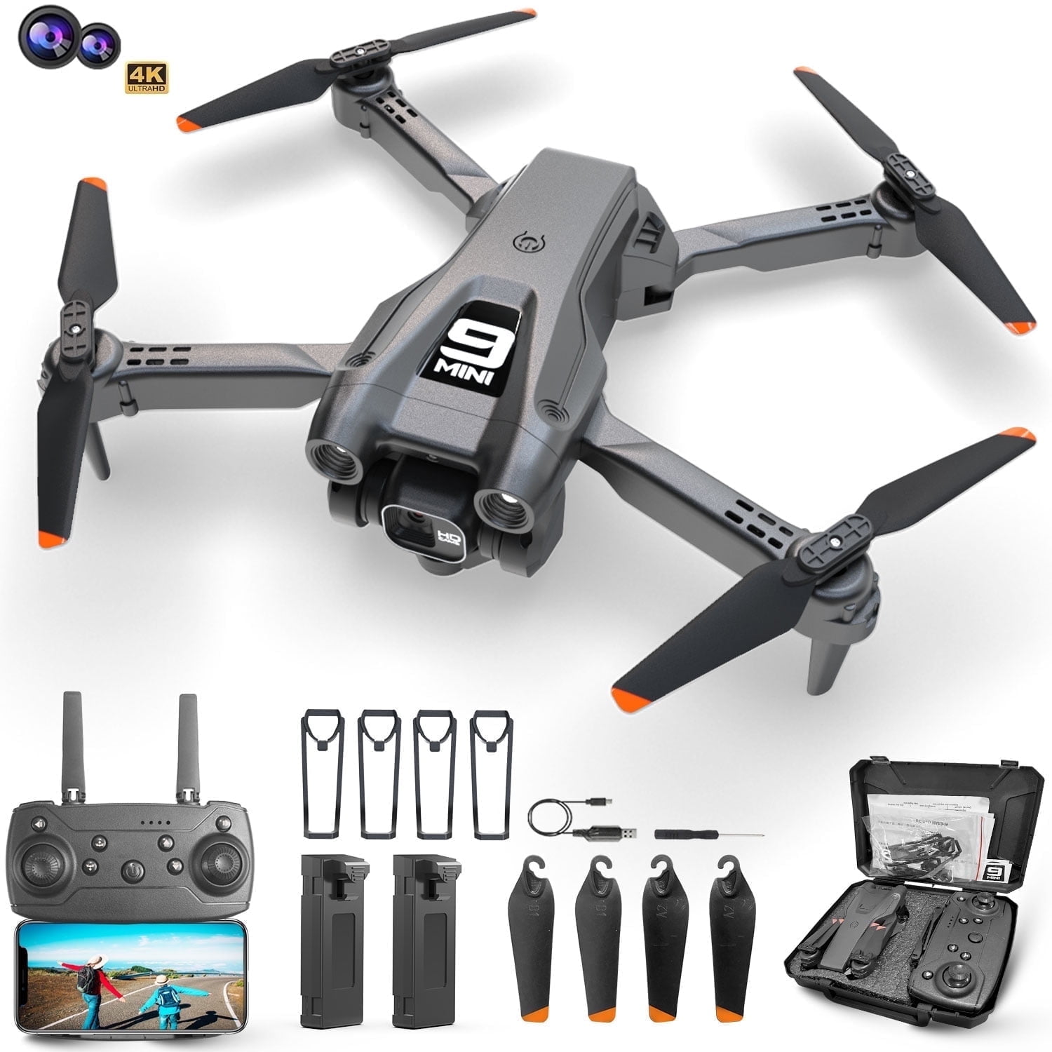 Casrra Drone with 4K HD Dual Camera for Adults Kids, RC Quadcopter with 2 Modular 1800mAh Batteries for 30 Mins Long Flight
