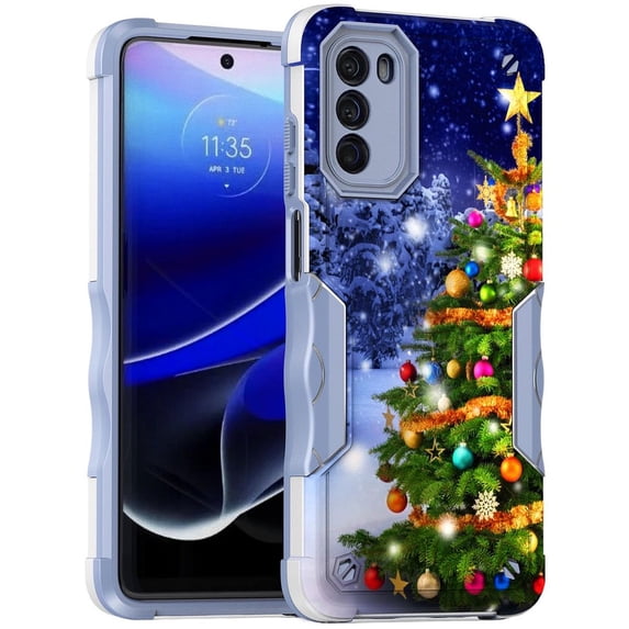 Cass Creations Case Compatible for Motorola Moto G Stylus (2022) 4G LTE, Hybrid Shockproof Bumper Protective Phone Cover - Christmas Tree