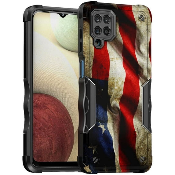 Cass Creations Case Compatible for Samsung Galaxy A12, Hybrid Shockproof Bumper Protective Phone Cover - American Flag