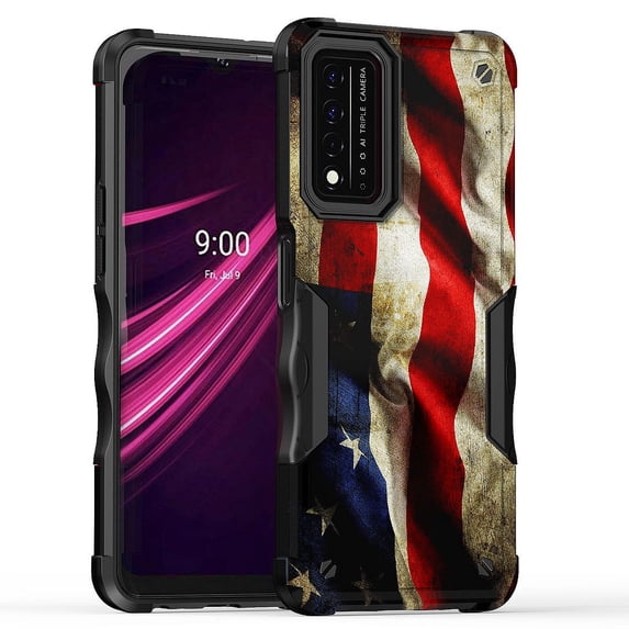 Cass Creations Case Compatible for T-Mobile REVVL V+ PLUS 5G, Hybrid Shockproof Bumper Protective Phone Cover - American Flag