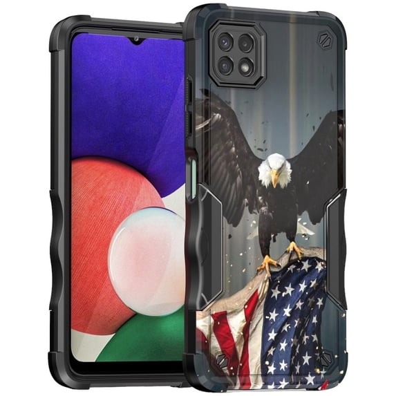 Cass Creations Case Compatible with Boost Celero 5G 2022, Hybrid Shockproof Bumper Protective Phone Cover - American Bald Eagle Flying with Flag