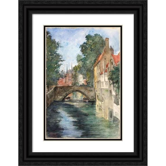 Cass Gilbert 11x14 Black Ornate Wood Framed Double Matted Museum Art Print Titled: On the Canal, Bruges (1928)