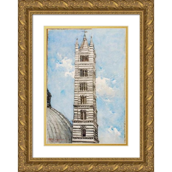 Cass Gilbert 11x14 Gold Ornate Wood Frame and Double Matted Museum Art Print Titled - Cathedral Tower, Siena (1927)