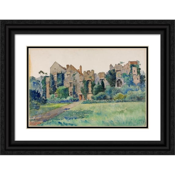 Cass Gilbert 14x11 Black Ornate Wood Framed Double Matted Museum Art Print Titled: Compton Castle, Devonshire, England (1928)