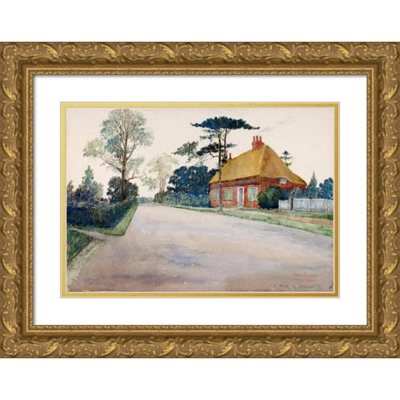 Cass Gilbert 18x13 Gold Ornate Wood Frame and Double Matted Museum Art Print Titled - A Road in Dorset (1931)