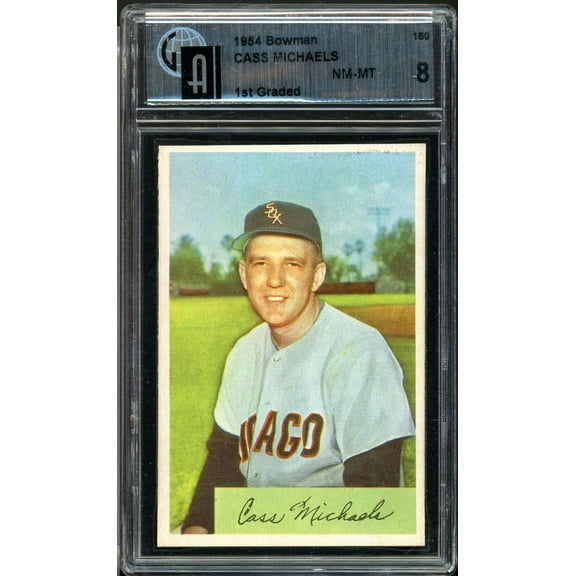 Cass Michaels Card 1954 Bowman #150 (1st graded) GAI 8 NM-MT