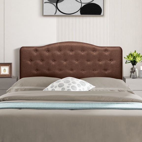 Cassandra Button Tufted Upholstered Headboard, Height Adjustable Headboards,Bed Backboard Premium Padded Fabric Headboard- Espresso