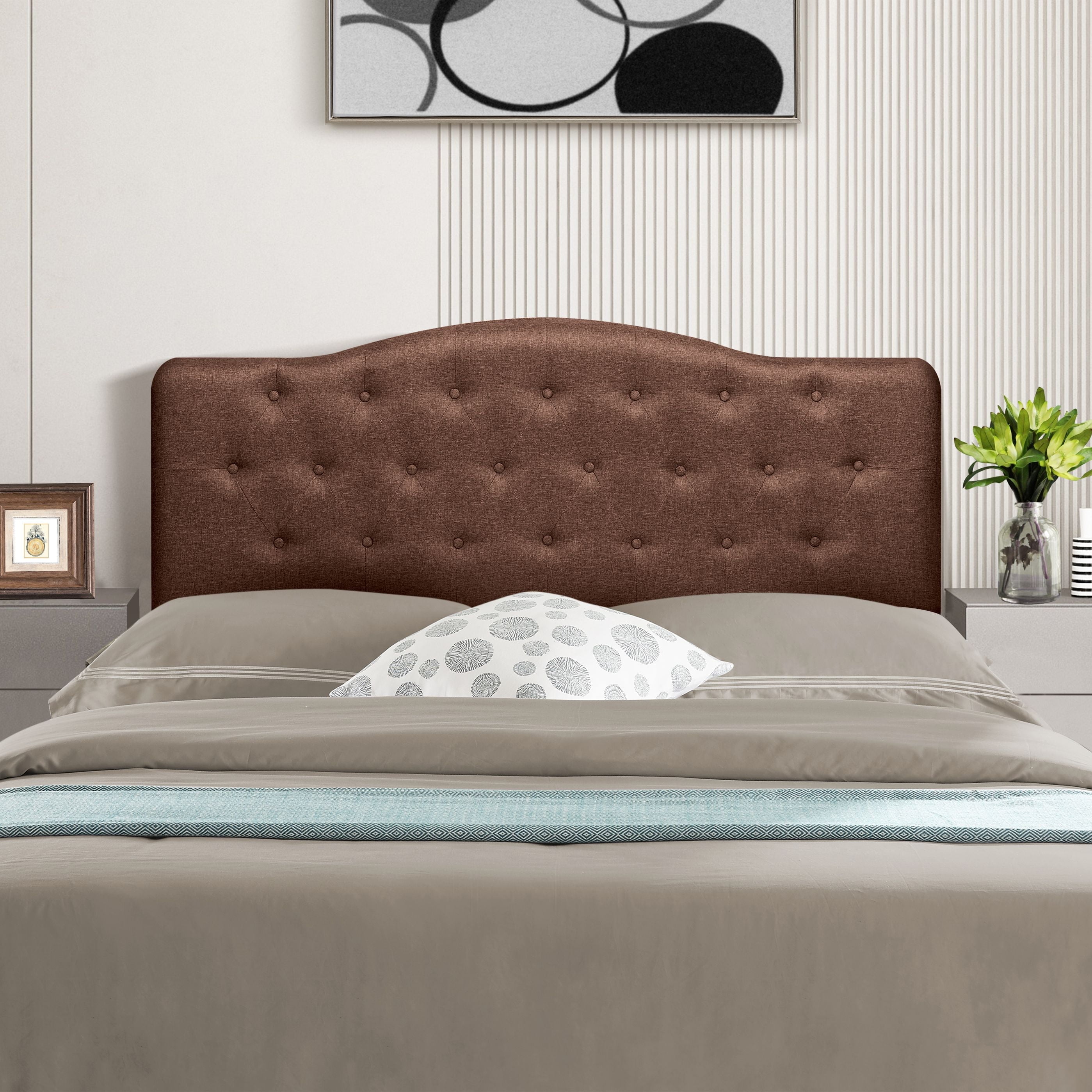 Cassandra Headboards for Full Size Bed Upholstered Button Tufted Bed Headboard 12 Adjustable Positions Full Headboard Only Wall Mounted Headboard Bed Backboard Linen Fabric Head Board Espresso Walmart...