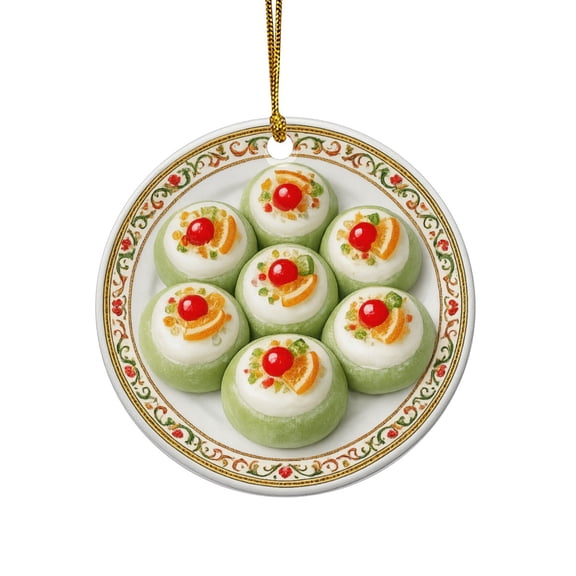 Cassata Cakes Italian Sponge Ricotta Fruit Dessert Italy Baking Bakery Pastry Food FLAT PRINTED IMAGE on Ceramic Ornament NOT 3D, Double-Sided Design, Christmas Ornament, Foodie Gift, Tree Decor