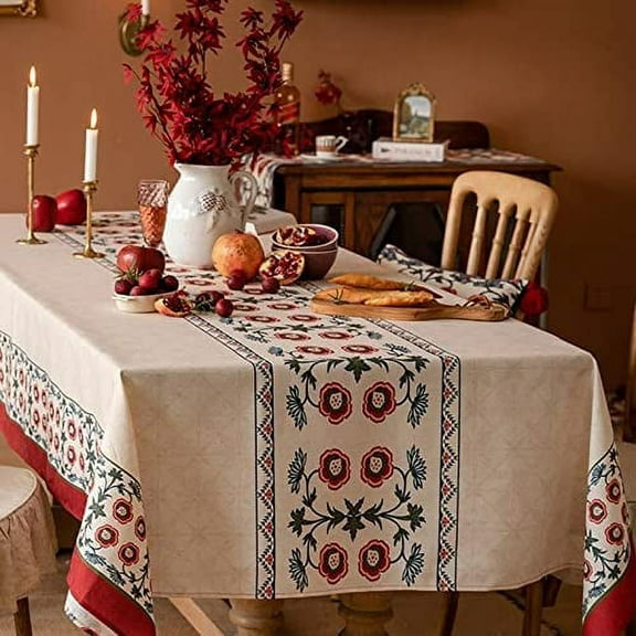 Cassatt Garden Spring Tablecloth Rectangle 60 x 120 inch, Floral Classic Decor Vintage Pattern Table Cloth for Kitchen Table, Waterproof, Indoor/Outdoor, Red Oblong/Rectangle