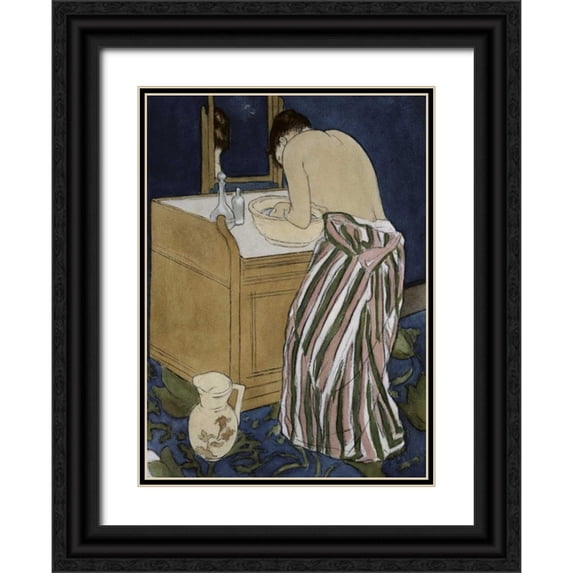 Cassatt, Mary 11x14 Black Ornate Wood Framed with Double Matting Museum Art Print Titled - Woman Bathing