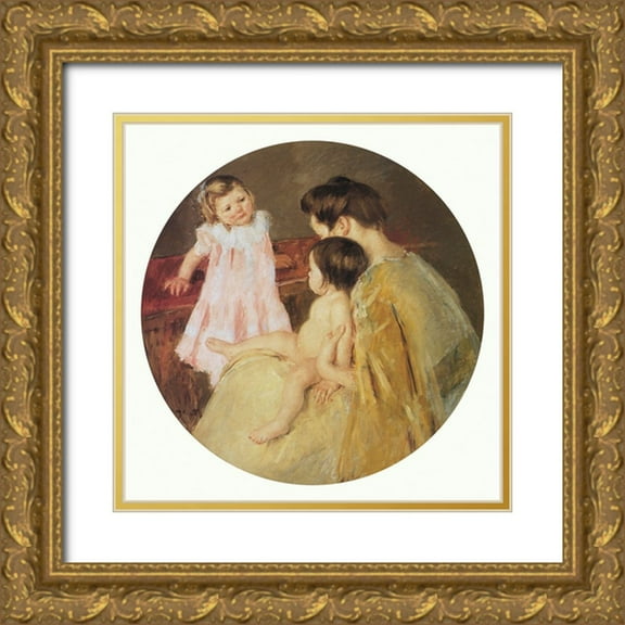 Cassatt, Mary 12x12 Gold Ornate Wood Framed with Double Matting Museum Art Print Titled - Mother And Two Children Mural For Capitol Bldg PA 1905
