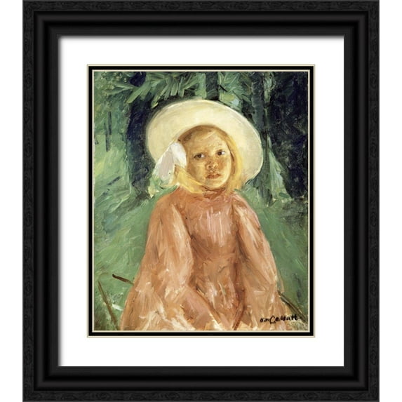 Cassatt, Mary 12x14 Black Ornate Wood Framed with Double Matting Museum Art Print Titled - Little Girl in a Currant Colored Dress