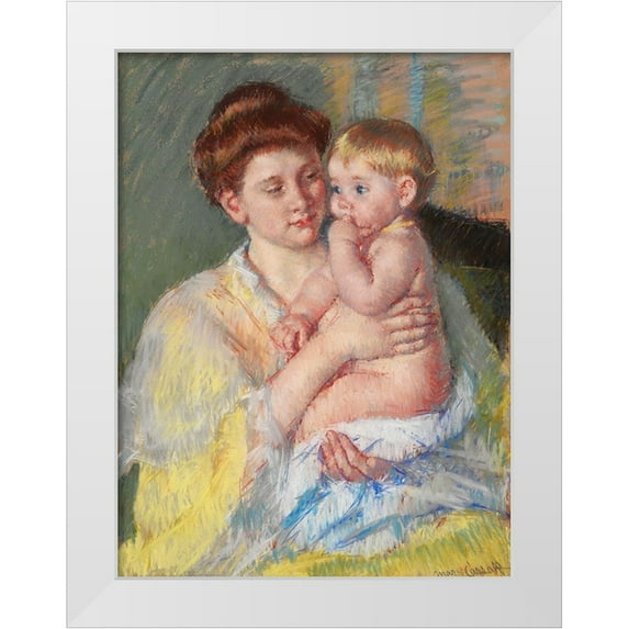 Cassatt, Mary 12x14 White Modern Wood Framed Museum Art Print Titled - Baby John with Forefinger in His Mouth