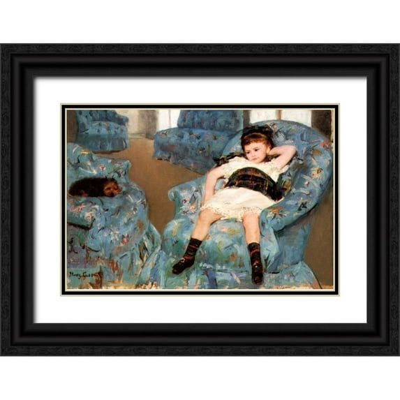 Cassatt, Mary 14x11 Black Ornate Wood Framed with Double Matting Museum Art Print Titled - Little Girl In A Blue Armchair 1878