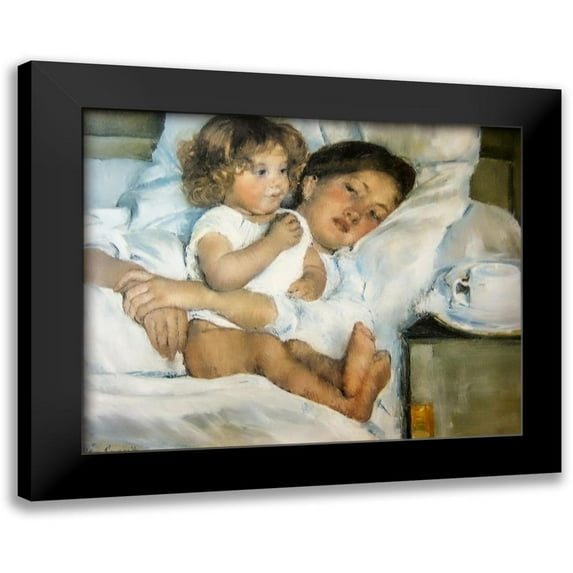 Cassatt, Mary 14x12 Black Modern Framed Museum Art Print Titled - Breakfast in Bed